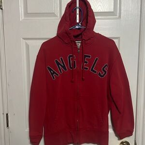 🔥🔥 Vintage ANAHEIM ANGELS MLB Full Zip Reverse Weave Hoodie Jacket - EXCELLENT